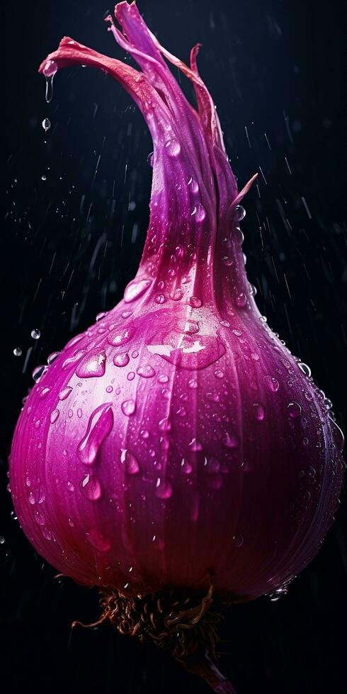 A dramatically composed photo of a bright purple onion AI Generated Image