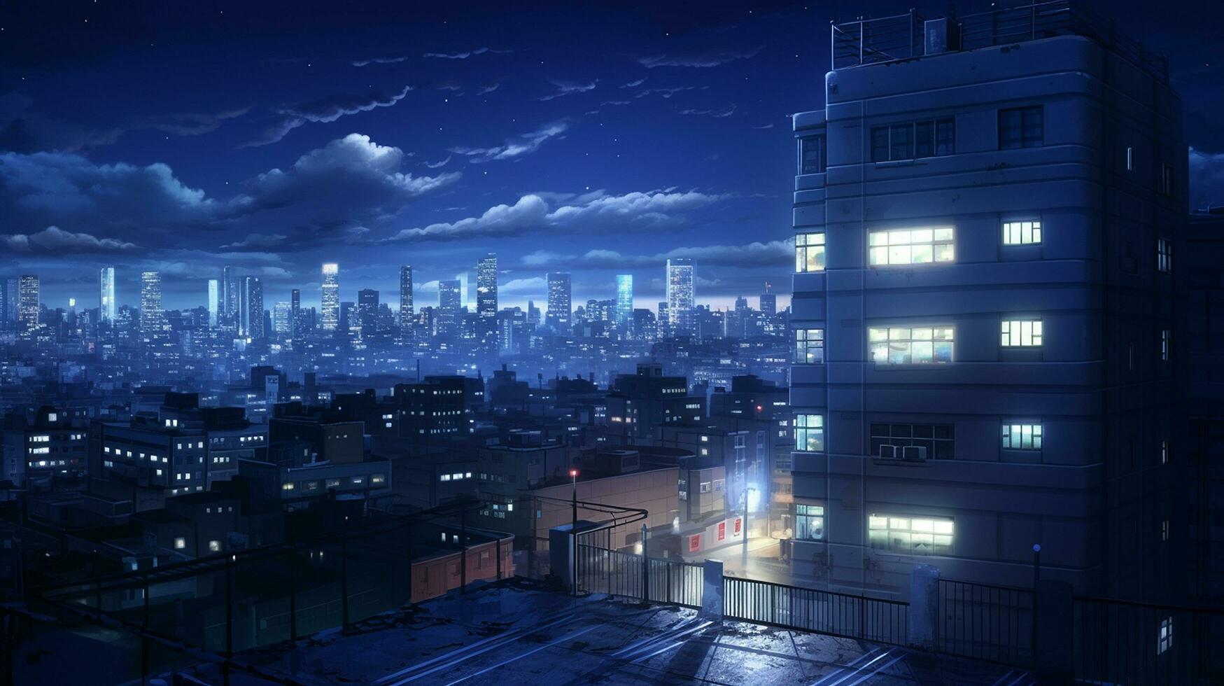 un bonito niña anime Japón animación ciudad antecedentes ai generado imagen foto