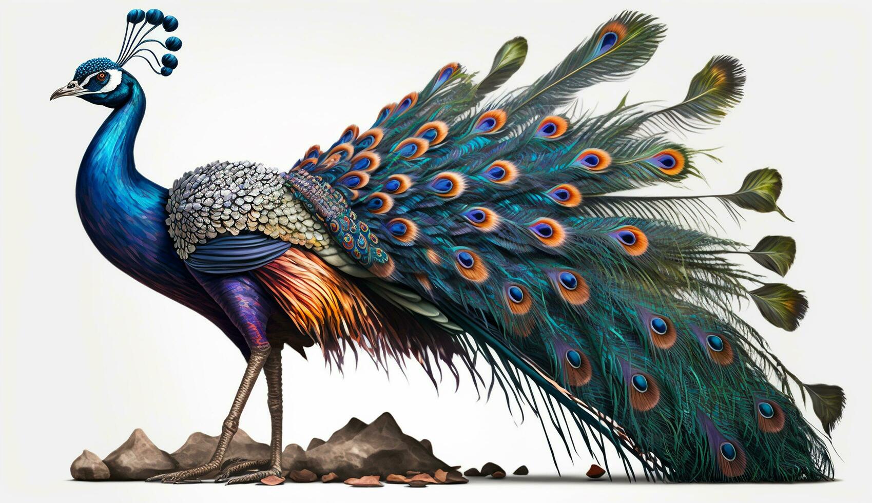 Beautiful and colorful peacock without background AI Generated Image photo