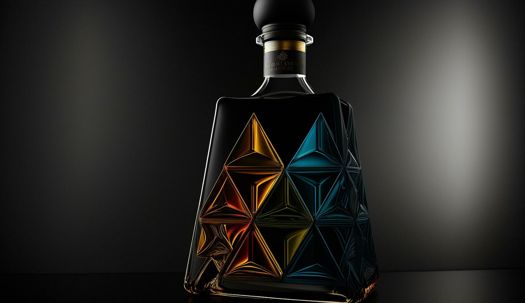 A neon black label design bottle liquor futuristic geometric shape AI Generated Image photo