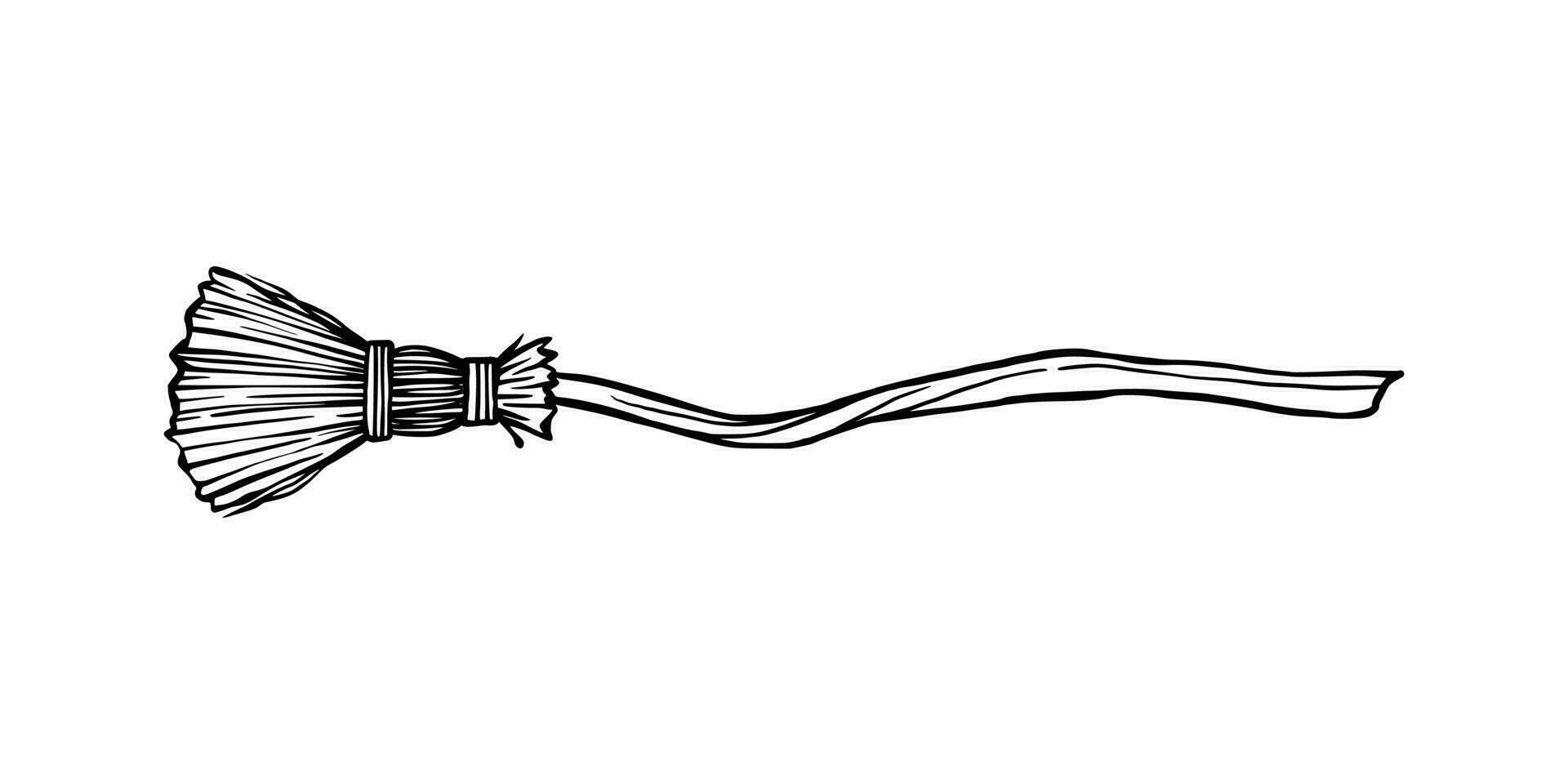 Black silhouette of witch broom. Halloween party. Isolated image of sorceress accessory. Wizard besom vector