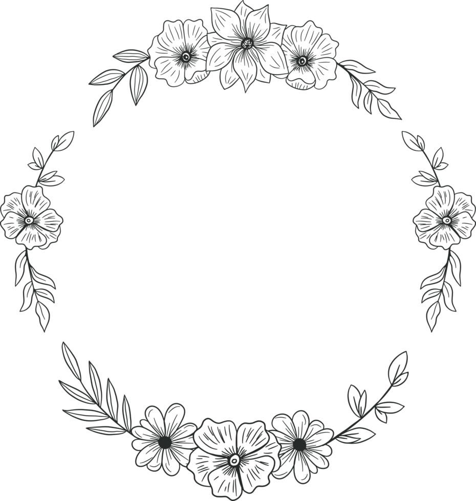 Circle hand drawn floral frame png