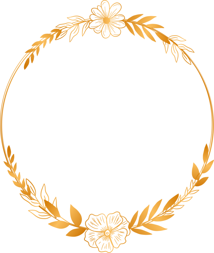 gold circle floral frame with hand drawn leaves and flower png