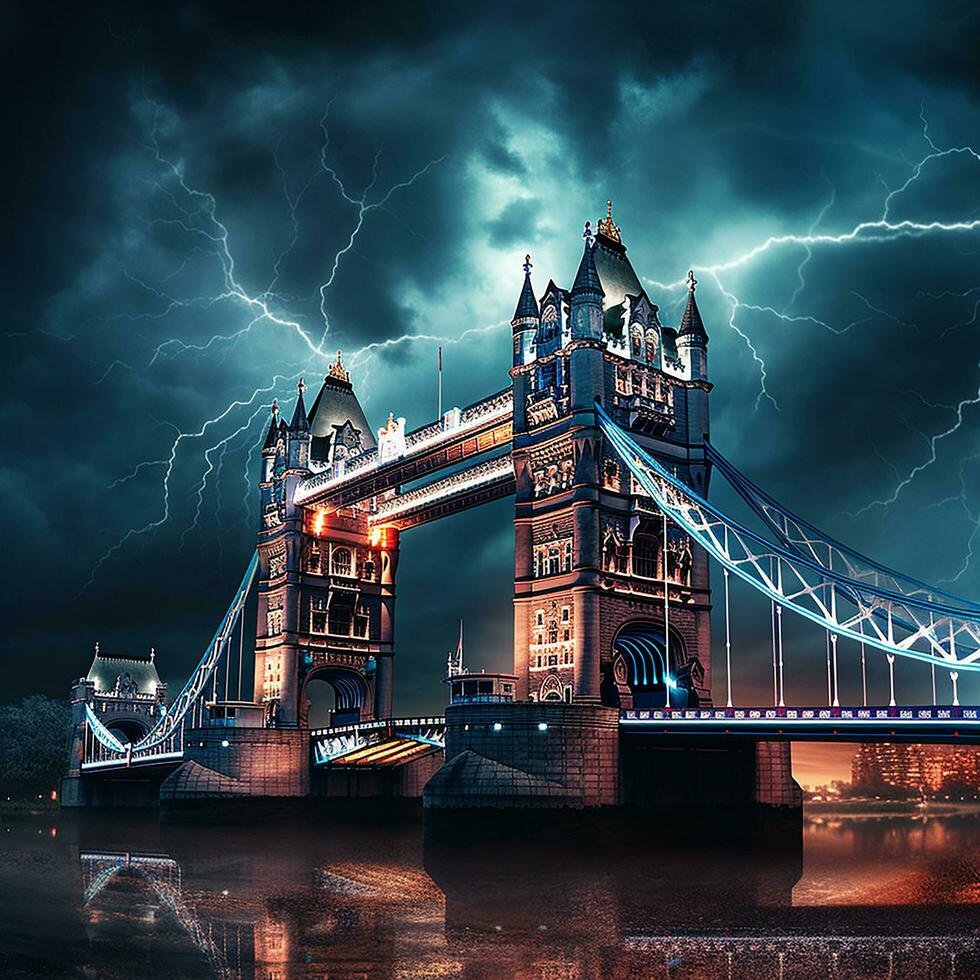 An image of a tower tower bridge in the style of electricity AI Generated Image photo