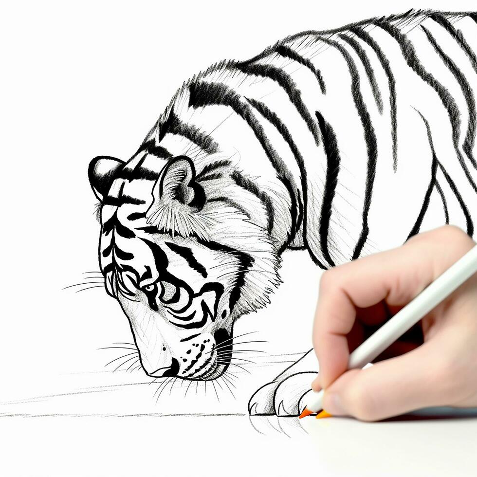 Blacklight painting two toned style tiger design with only solid black AI Generated photo