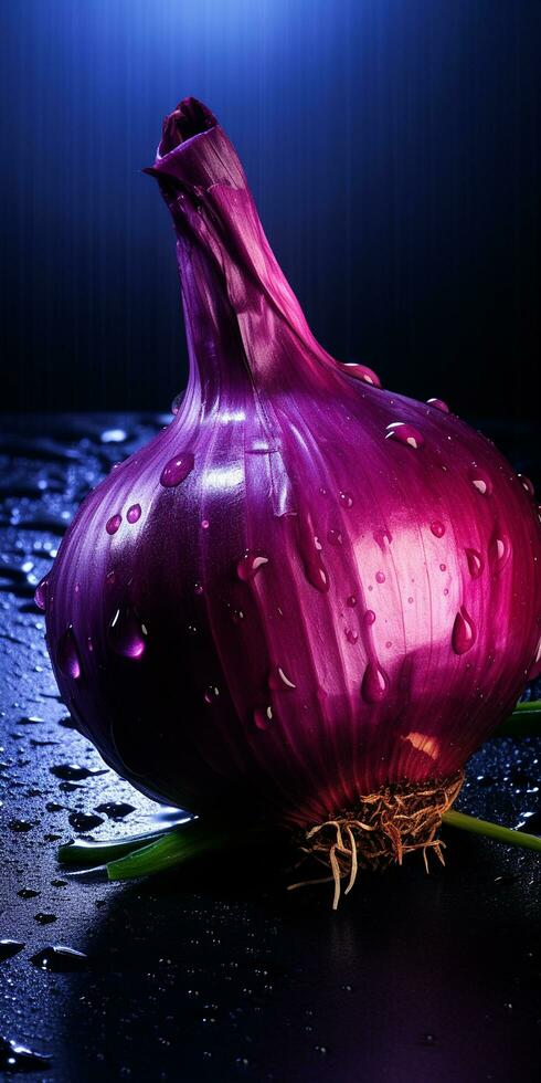 A dramatically composed photo of a bright purple onion AI Generated Image