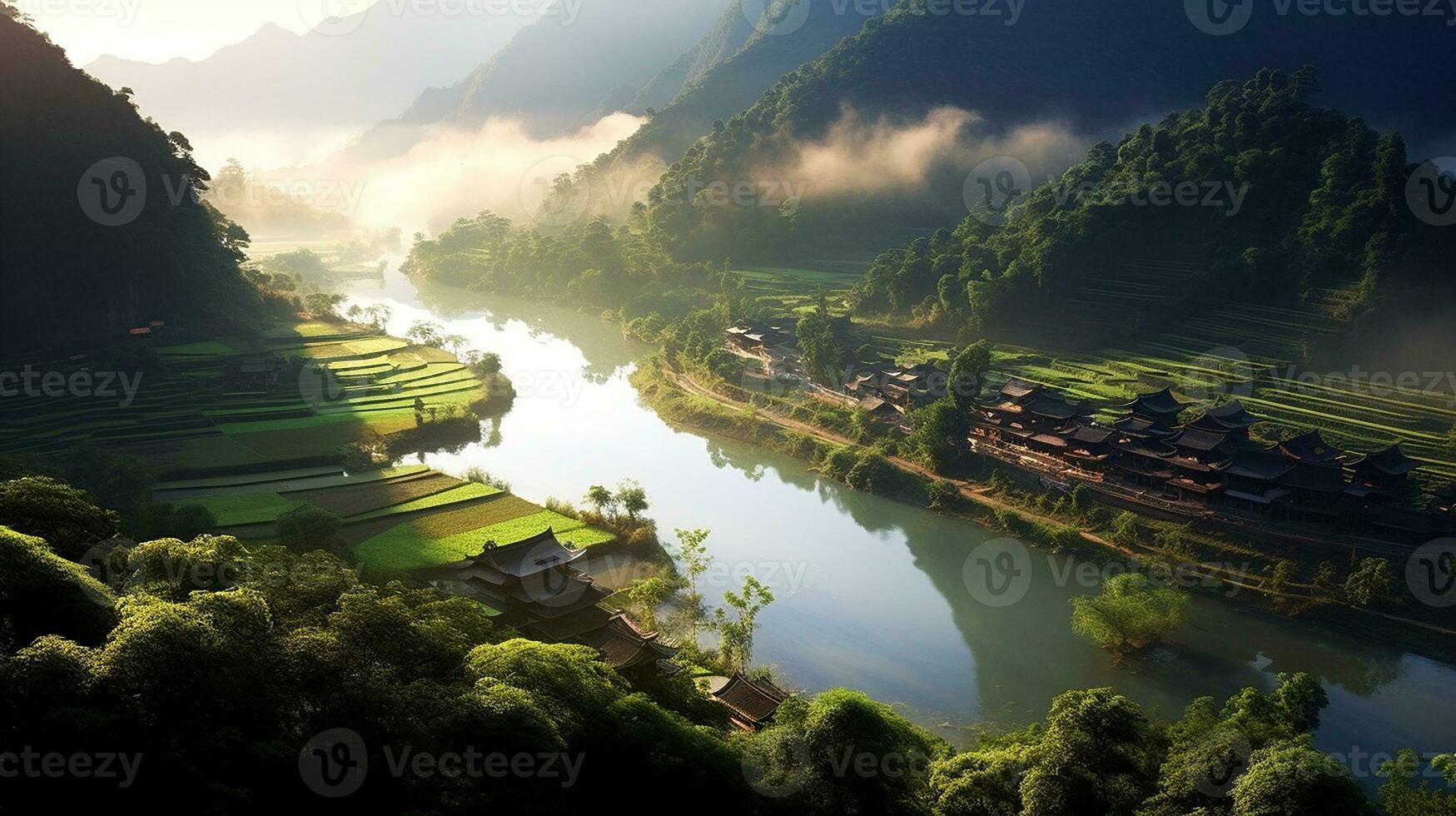 el distante paisaje es tomado desde encima refrescante ai generado imagen foto