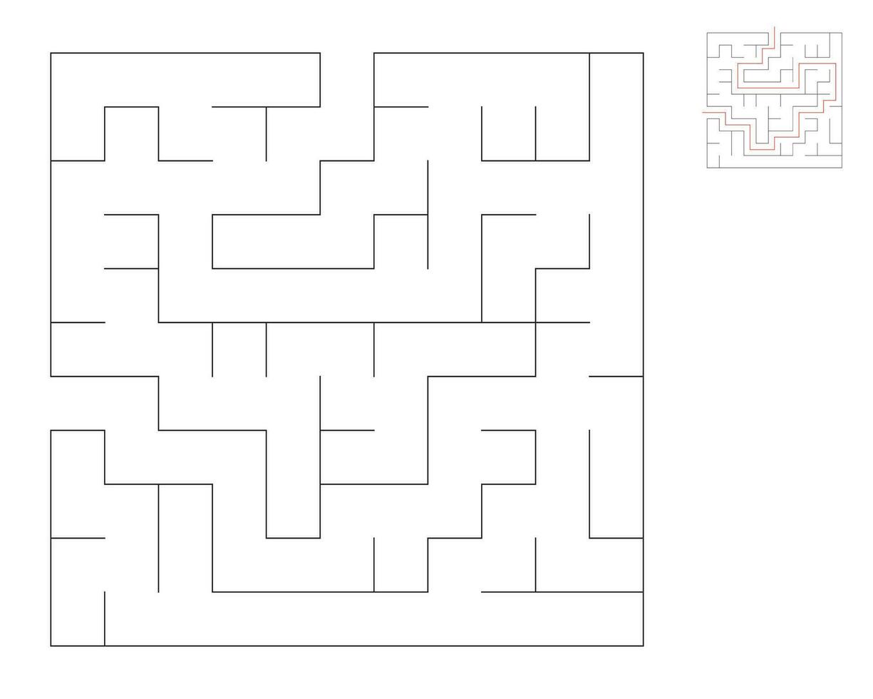 Square maze,  logic game with labyrinths.  maze game. A maze with answers vector
