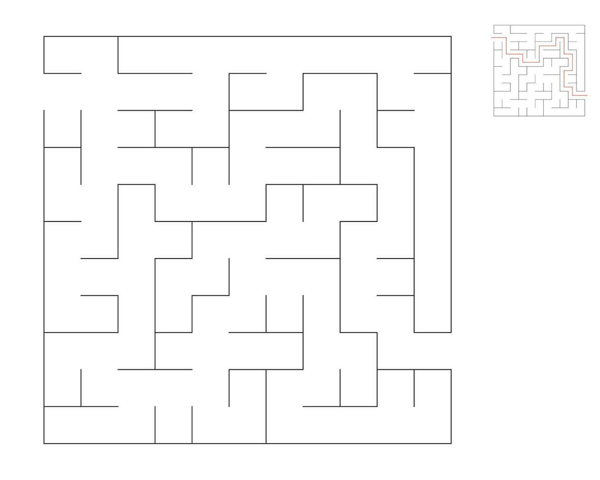 Square maze,  logic game with labyrinths.  maze game. A maze with answers vector