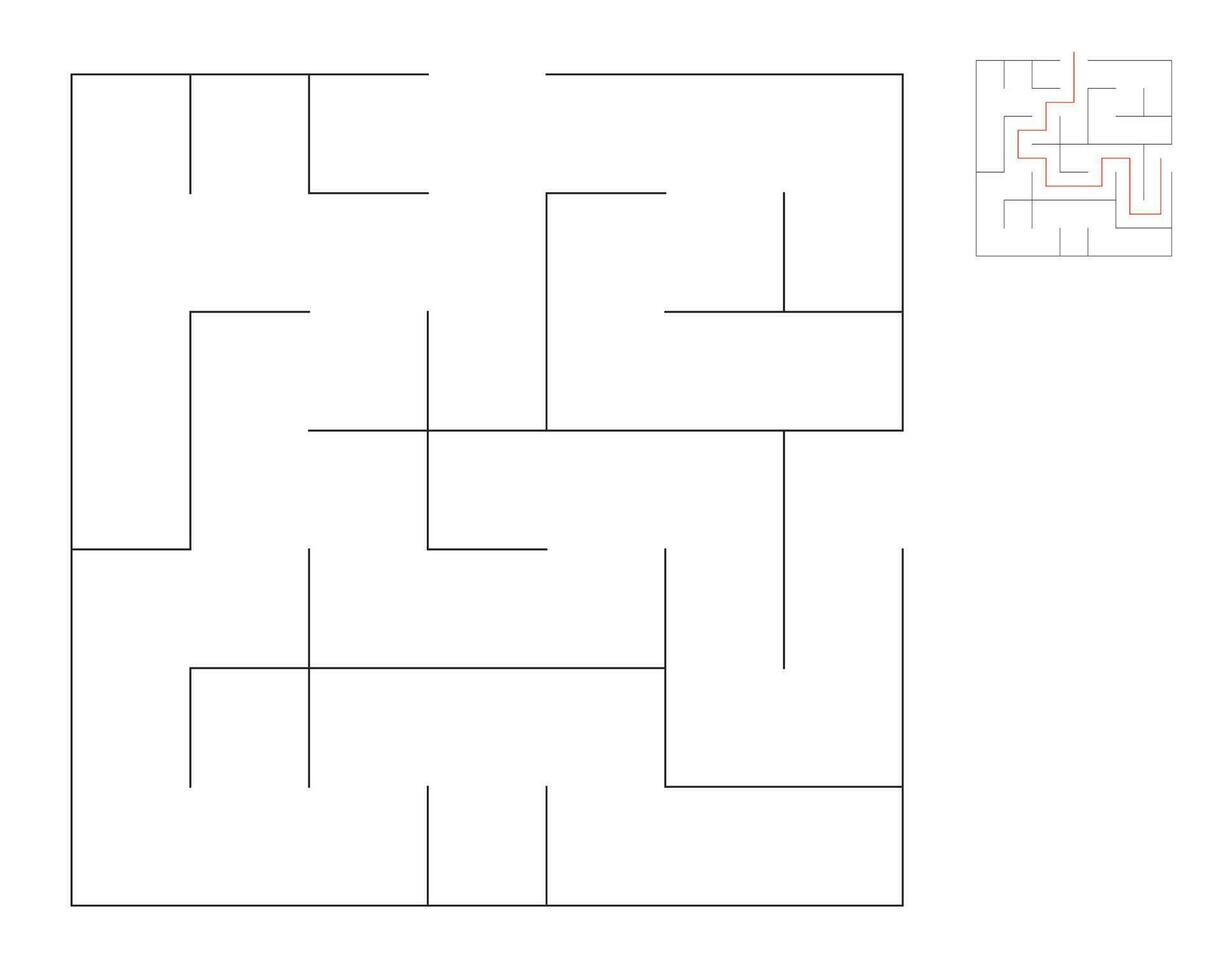 Square maze,  logic game with labyrinths.  maze game. A maze with answers vector