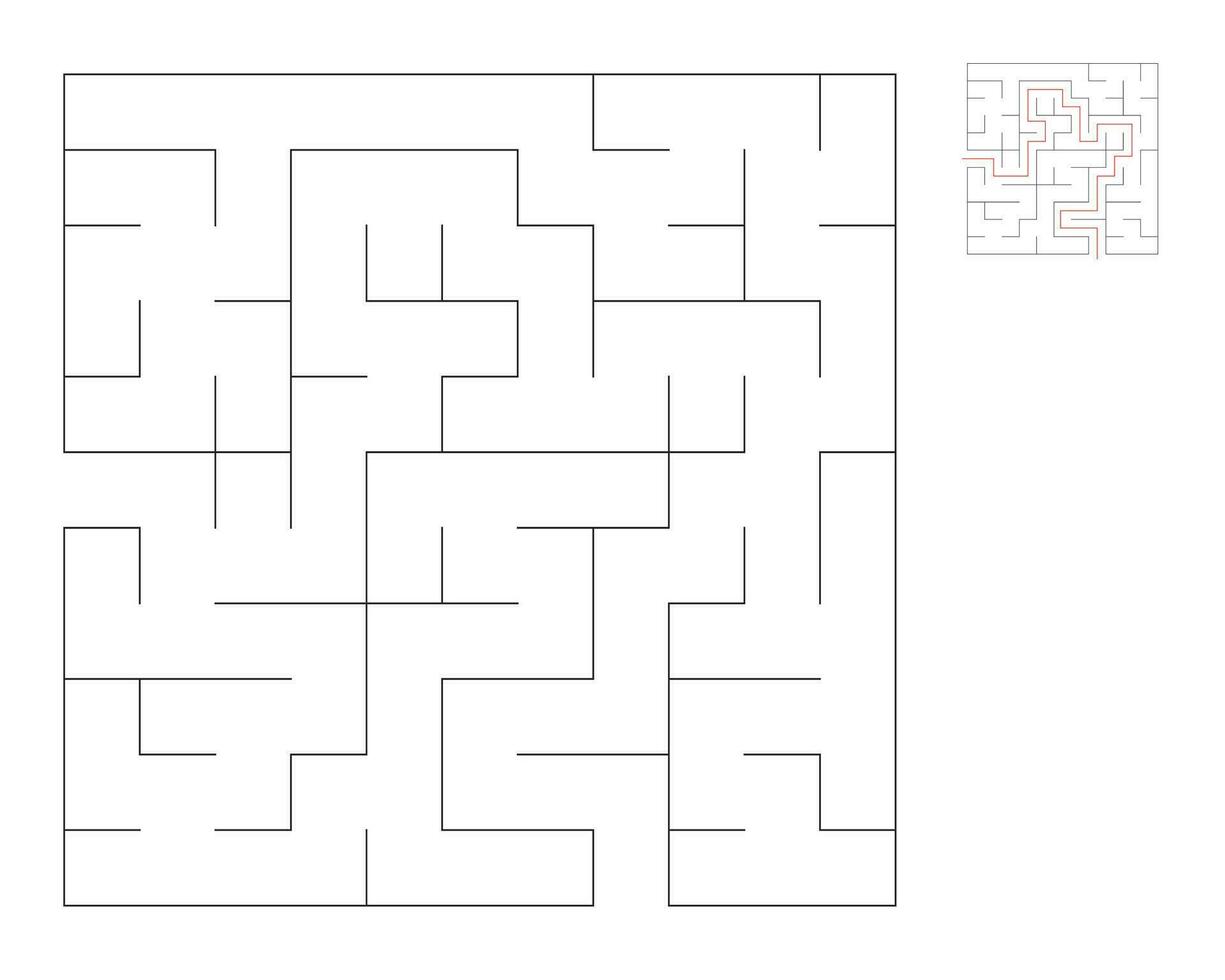 Square maze,  logic game with labyrinths.  maze game. A maze with answers vector