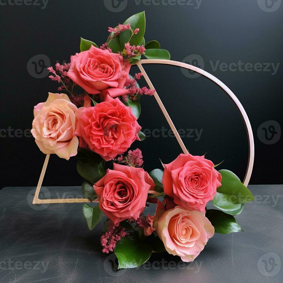 circular triangle ikebana beautiful roses AI Generated Image photo