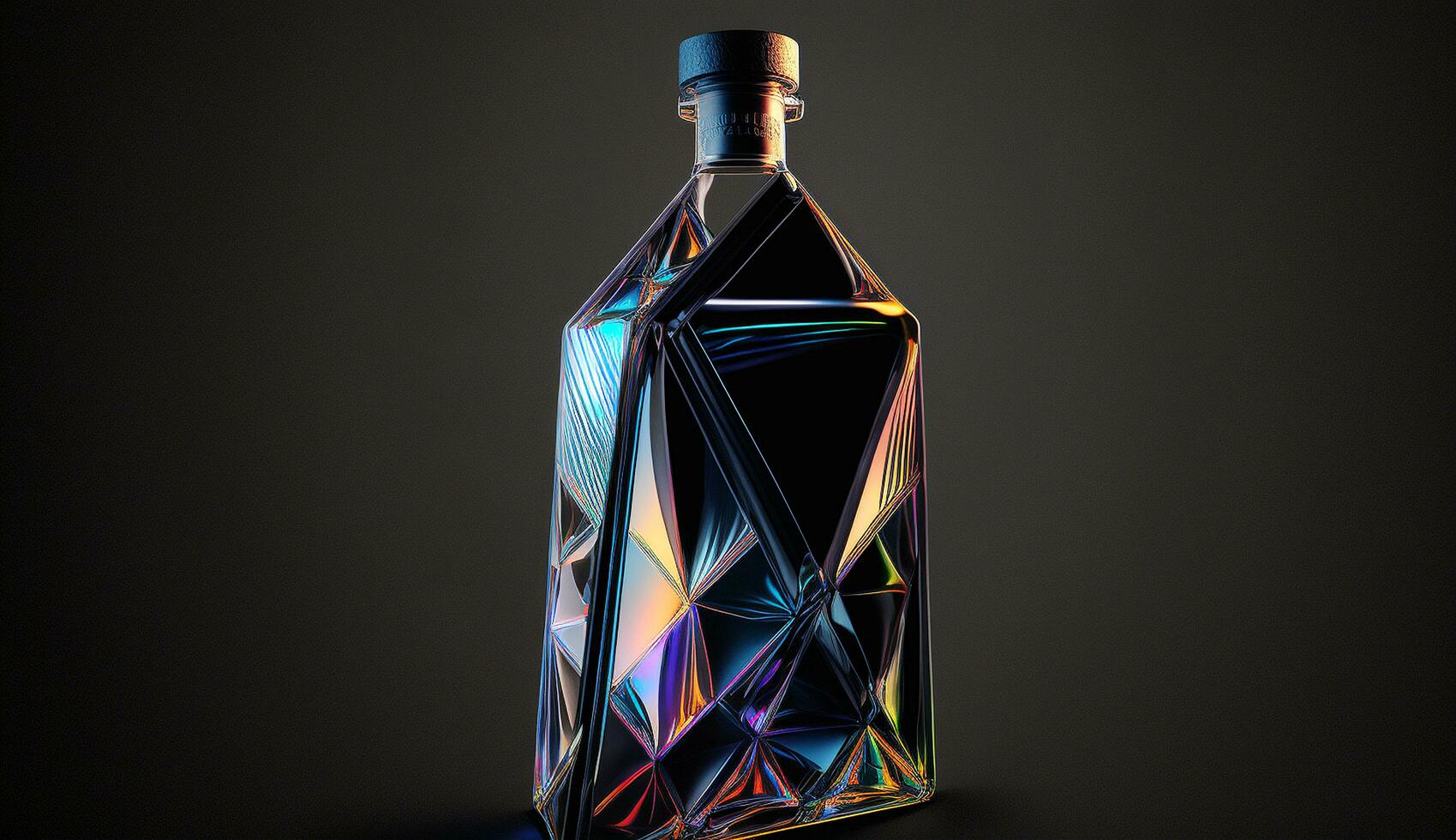 A neon black label design bottle liquor futuristic geometric shape AI Generated Image photo