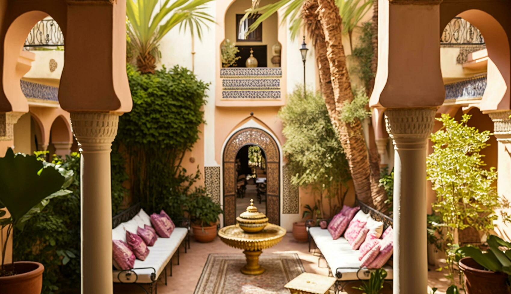 Amazing interior view of a enchanting open-air courtyard AI Generated Image photo