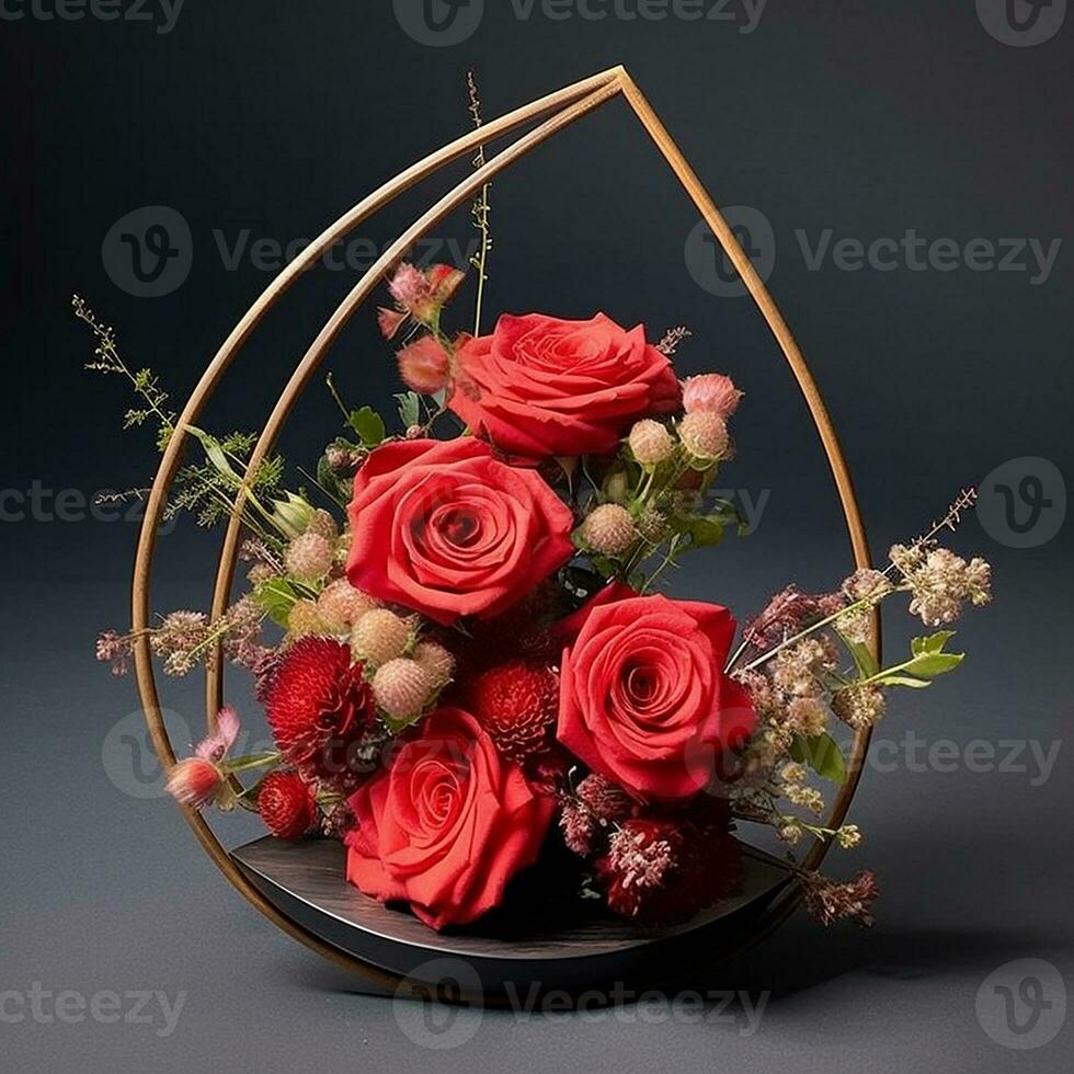 circular triangle ikebana beautiful roses AI Generated Image photo