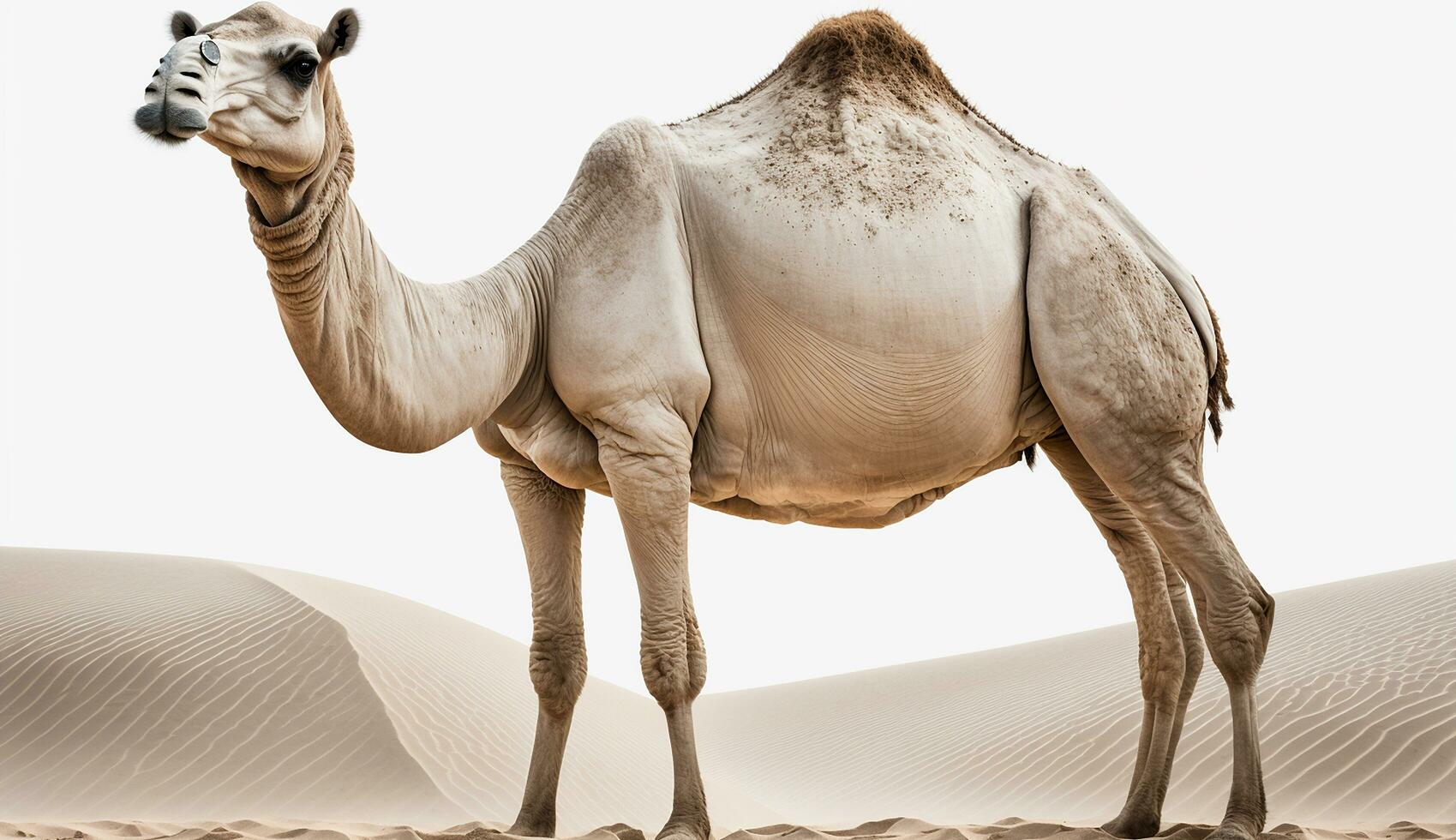 árabe camello animal en un blanco antecedentes ai generado foto