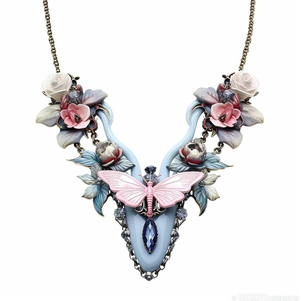 Butterfly love flower necklace chain in the style of pastel AI Generated Image photo