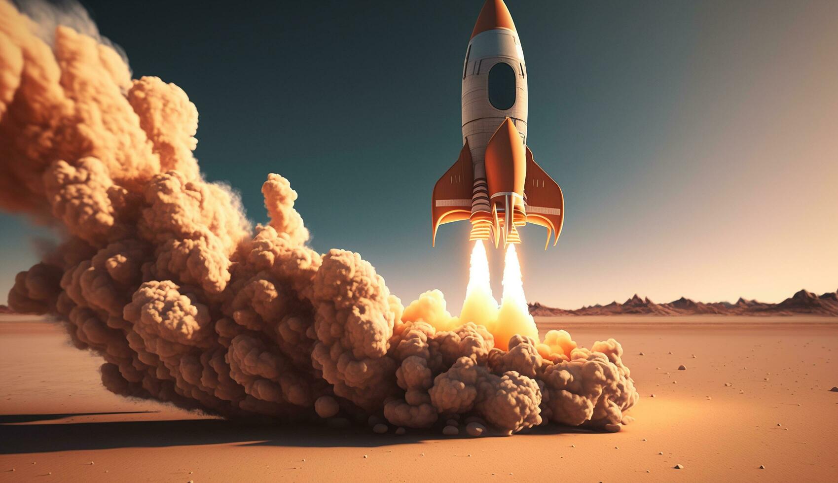 Business startup growth flying rocket launch wallpaper AI Generated Photo