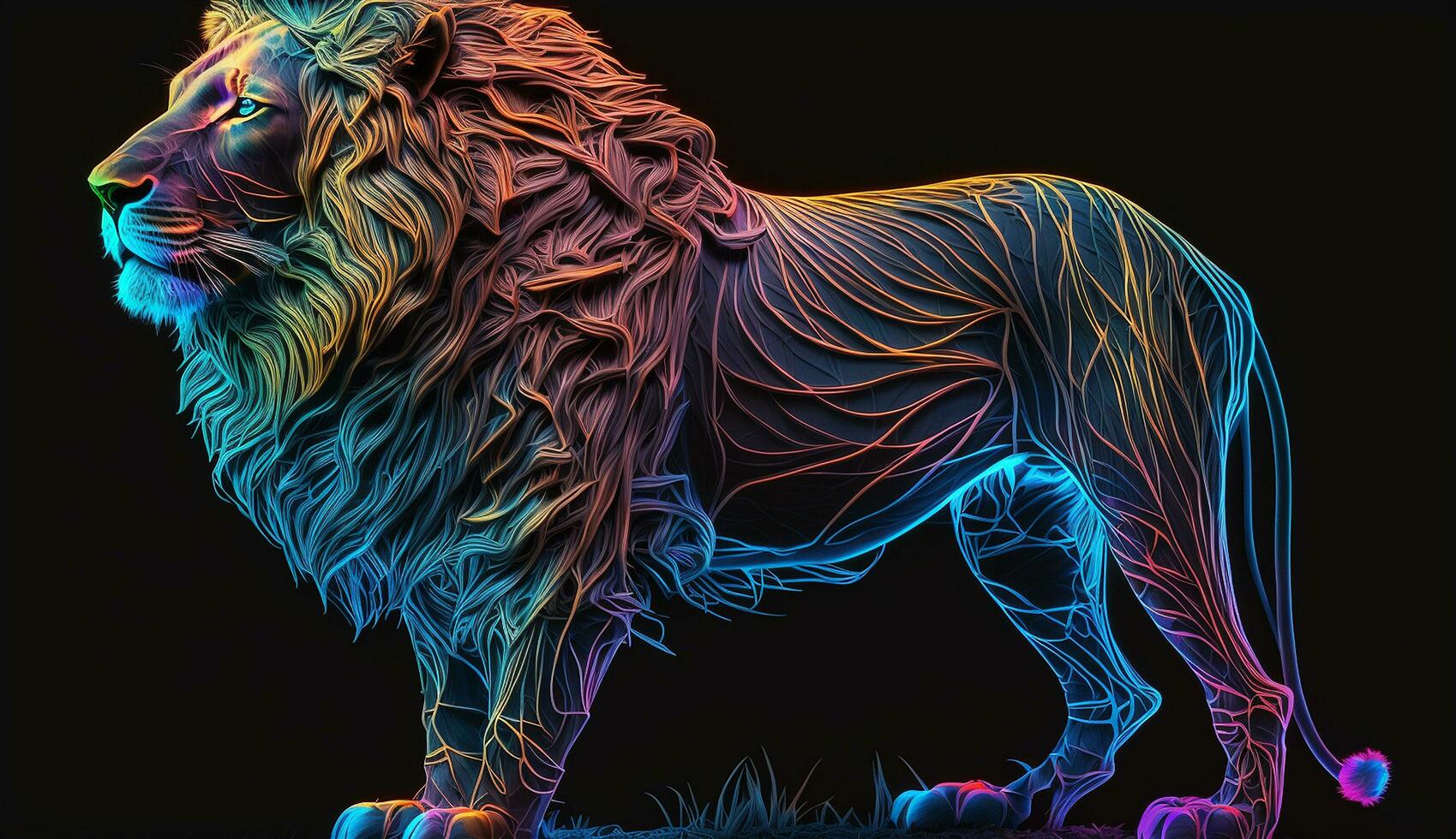 beautiful lion photography neon light color AI Generated Image photo