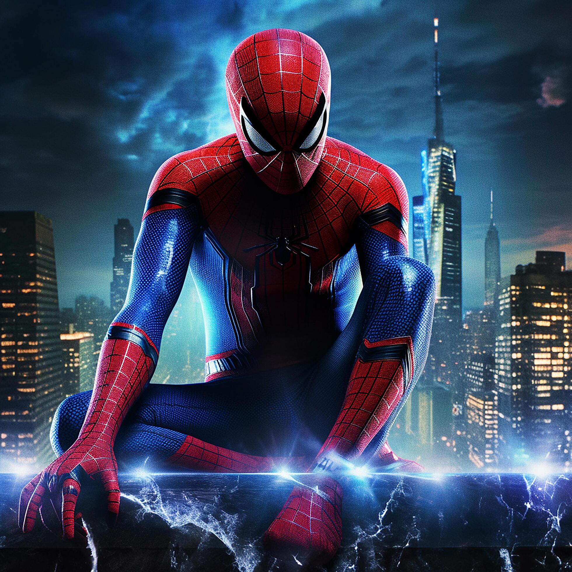 Andrew garfield spider man in an action scene with blue AI