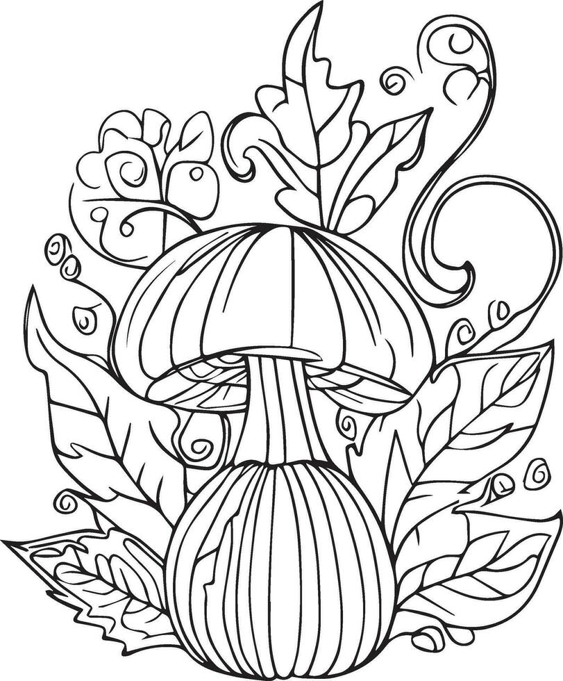 Hand-drawn illustration mushroom in autumn Happy Fall coloring page, Hello Fall Coloring Sheets, Autumn Fall Activities centrists coloring page, Autumn falling leaves vector