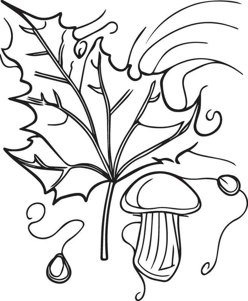 Mushrooms and chestnuts pumpkin autumn leaf coloring pages, Food Nature Thanksgiving coloring sheet, free printable coloring pages, hand drawing autumn coloring shee, Harvest autumn coloring pages vector