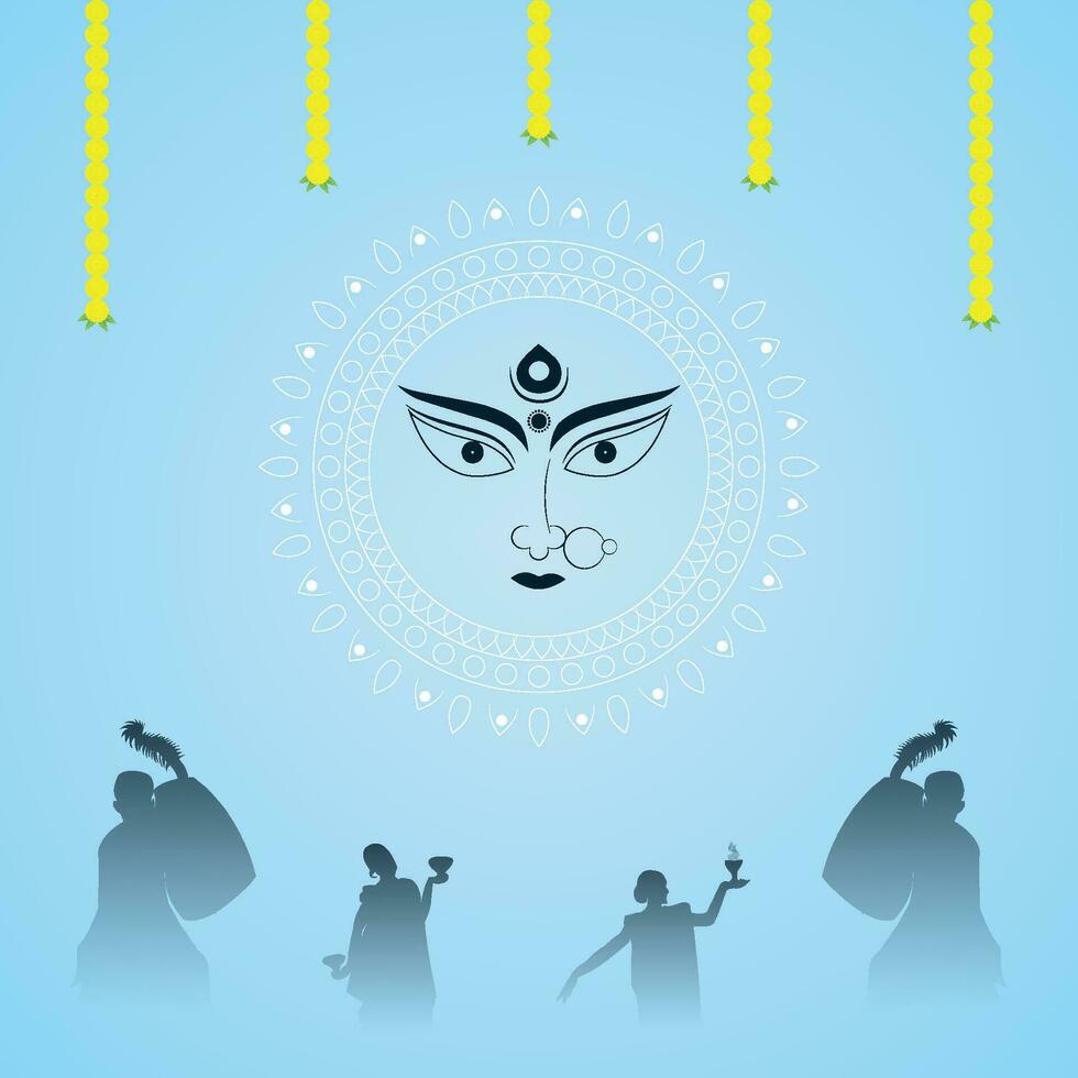 contento Durga puja ilustraciones. Durga rostro. subh navratri ,diosa maa Durga cara , póster, social medios de comunicación correo, y volantes publicidad, Durga puja.feliz Durga puya, festival, fondo, plantilla, vector