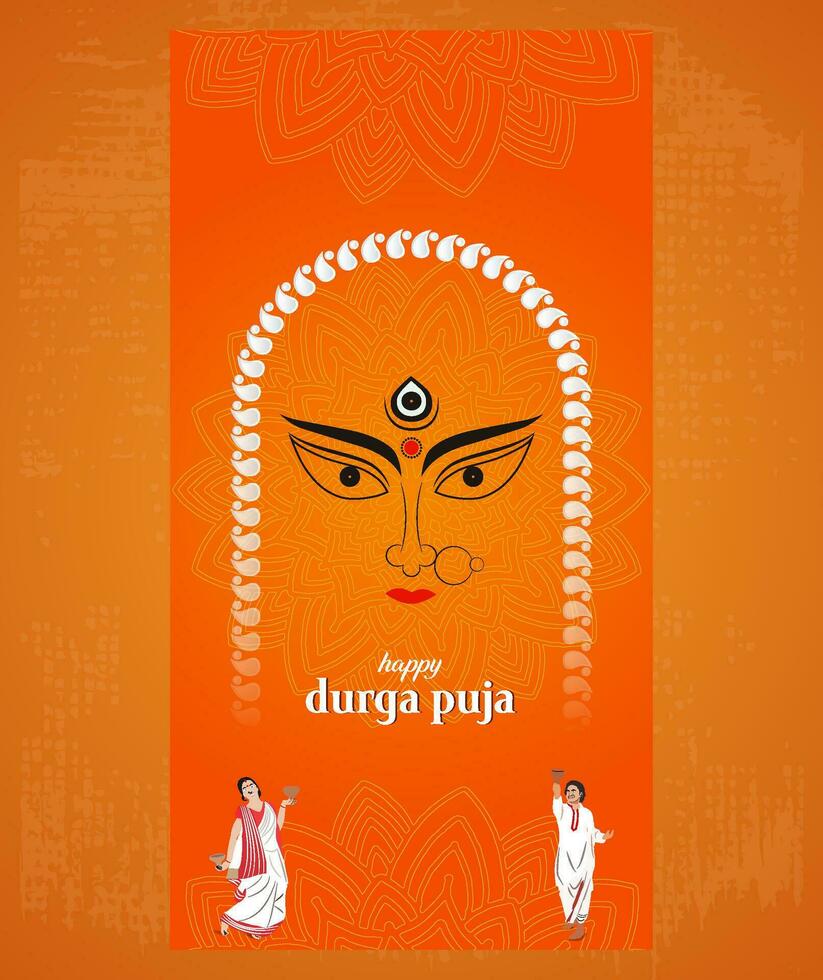 happy Durga puja illustrations. Durga Face. Subh Navratri ,Goddess Maa Durga Face , Poster, Social Media Post, and Flyer Advertising,  durga puja.Happy Durga Puja, Festival, Background, Template, vector