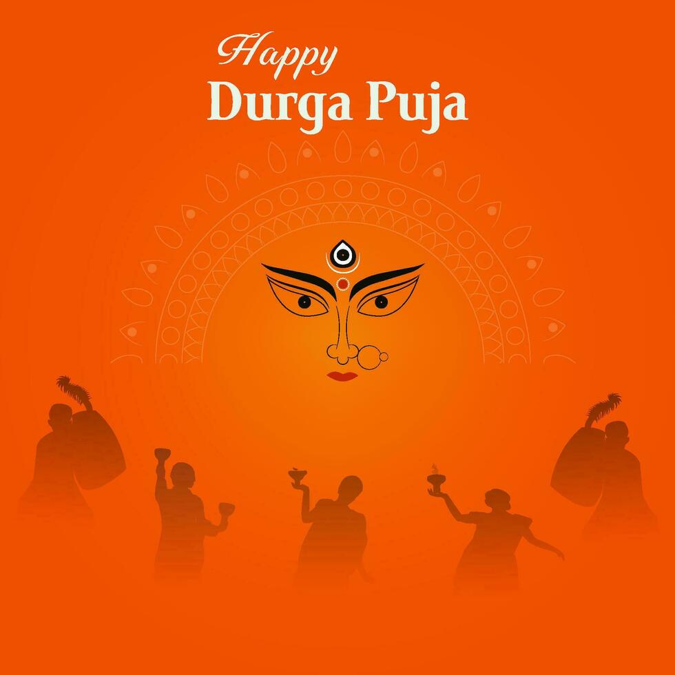 happy Durga puja illustrations. Durga Face. Subh Navratri ,Goddess Maa Durga Face , Poster, Social Media Post, and Flyer Advertising,  durga puja.Happy Durga Puja, Festival, Background, Template, vector