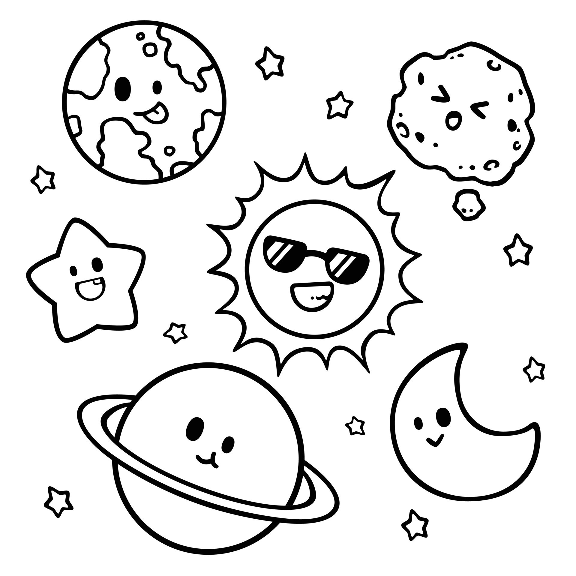 Cute Cartoon Vector Planet and Stars for Kids Learning Education ...