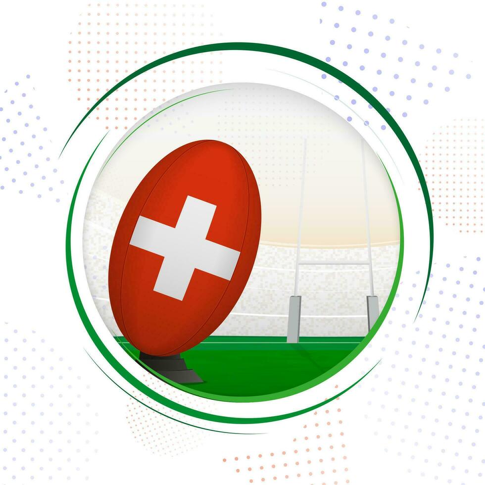 Flag of Switzerland on rugby ball. Round rugby icon with flag of Switzerland. vector