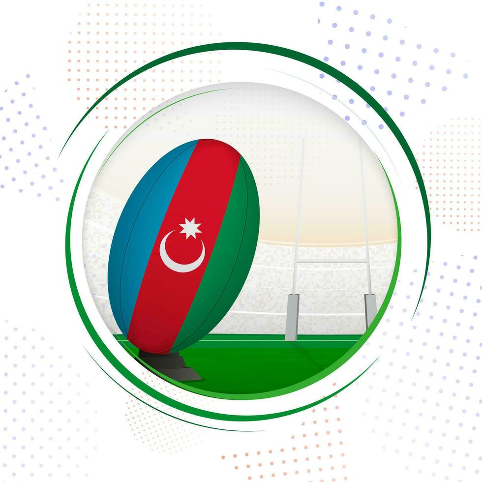 Flag of Azerbaijan on rugby ball. Round rugby icon with flag of Azerbaijan. vector