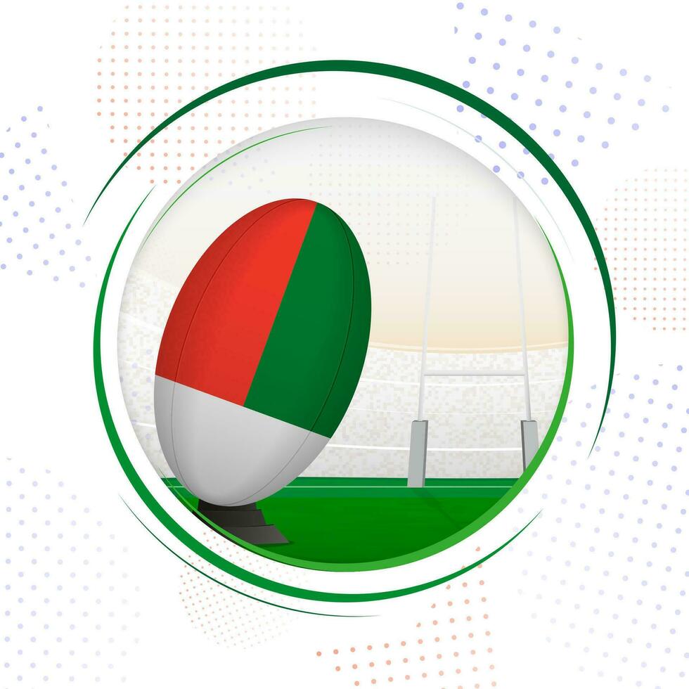 Flag of Madagascar on rugby ball. Round rugby icon with flag of Madagascar. vector