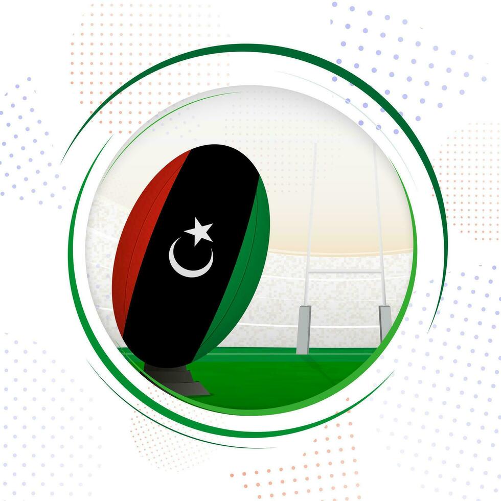 Flag of Libya on rugby ball. Round rugby icon with flag of Libya. vector