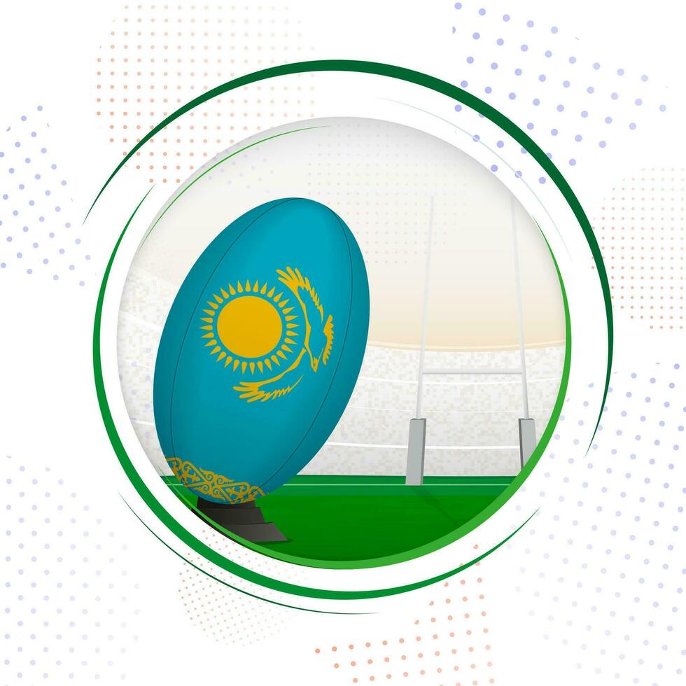 Flag of Kazakhstan on rugby ball. Round rugby icon with flag of Kazakhstan. vector