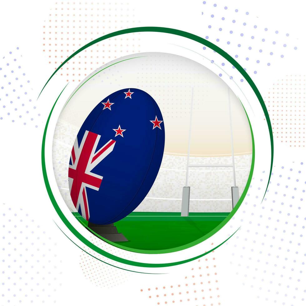 Flag of New Zealand on rugby ball. Round rugby icon with flag of New Zealand. vector