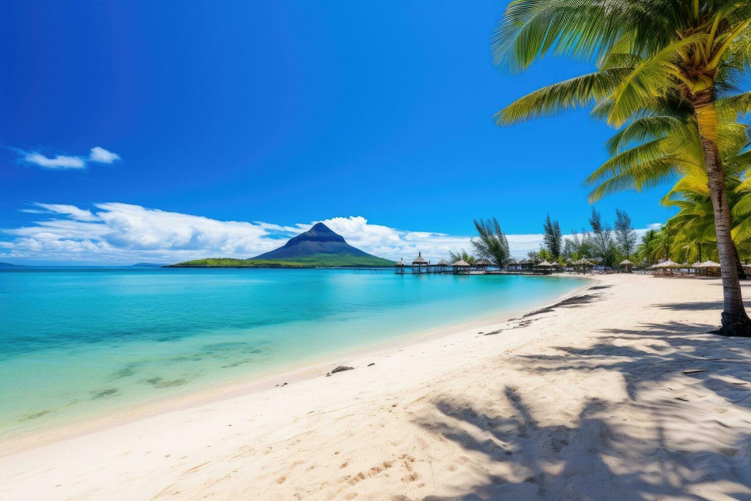 Paradise beach at Seychelles, La Digue island, amazing white beaches of Mauritius island. Tropical vacation, AI Generated photo