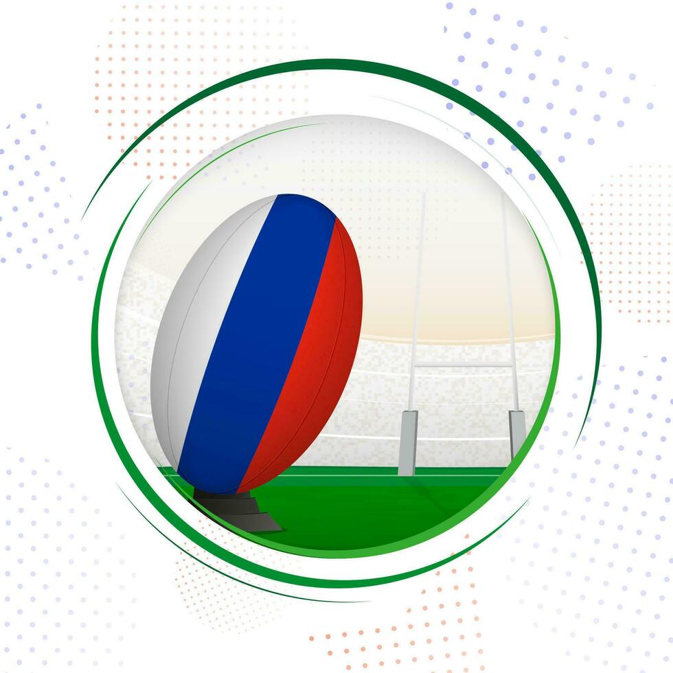 Flag of Russia on rugby ball. Round rugby icon with flag of Russia. vector