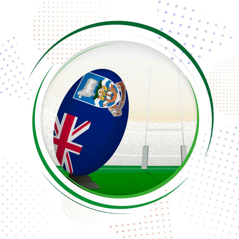 Flag of Falkland Islands on rugby ball. Round rugby icon with flag of Falkland Islands. vector