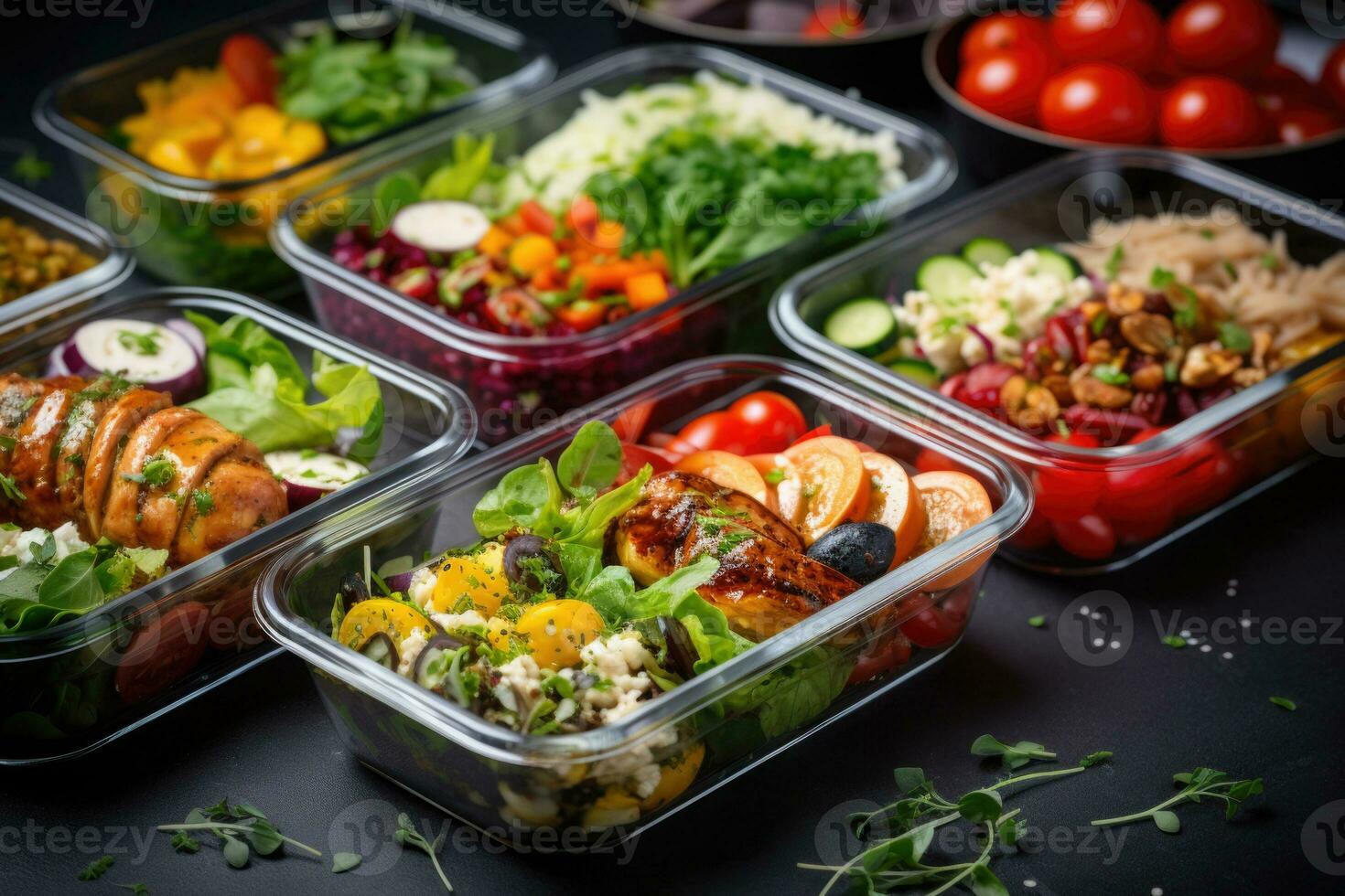 Containers with prepared food. Catering for healthy eating. Generative AI photo