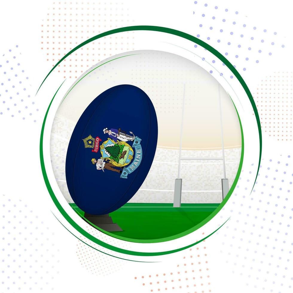 Flag of Maine on rugby ball. Round rugby icon with flag of Maine. vector