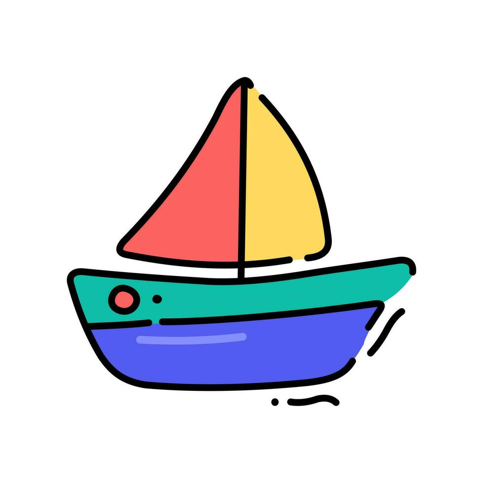 Children's colored boat. Icon. Vector illustration on a white background