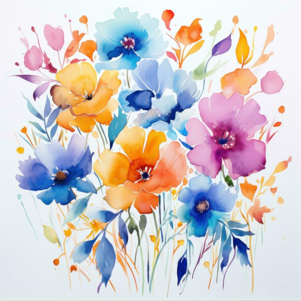 Watercolor vivid flowers photo