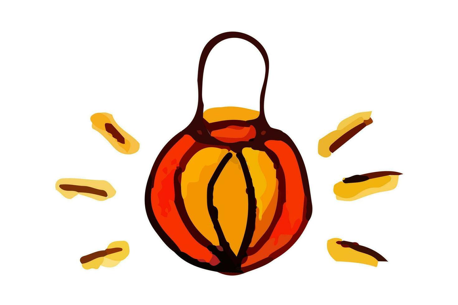 Vector lantern in doodle style isolated. Orange with yellow. Elements for cards, cover, sticker.