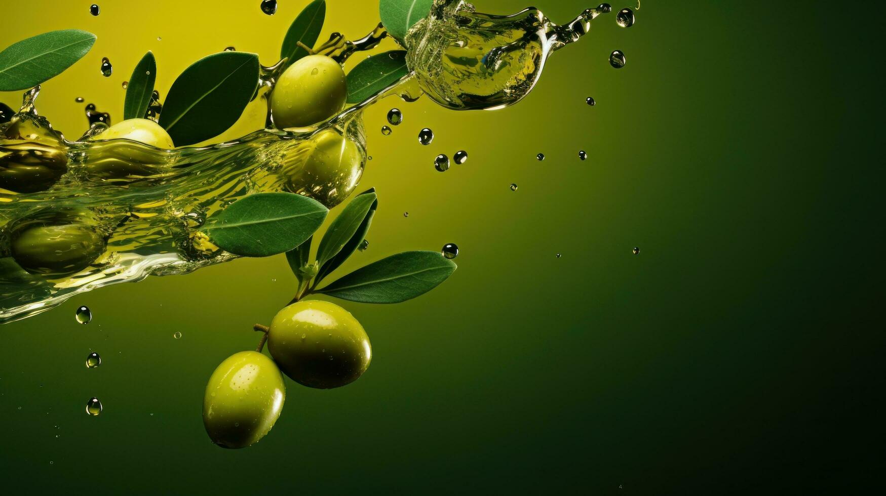 Olives and olive oil green background photo