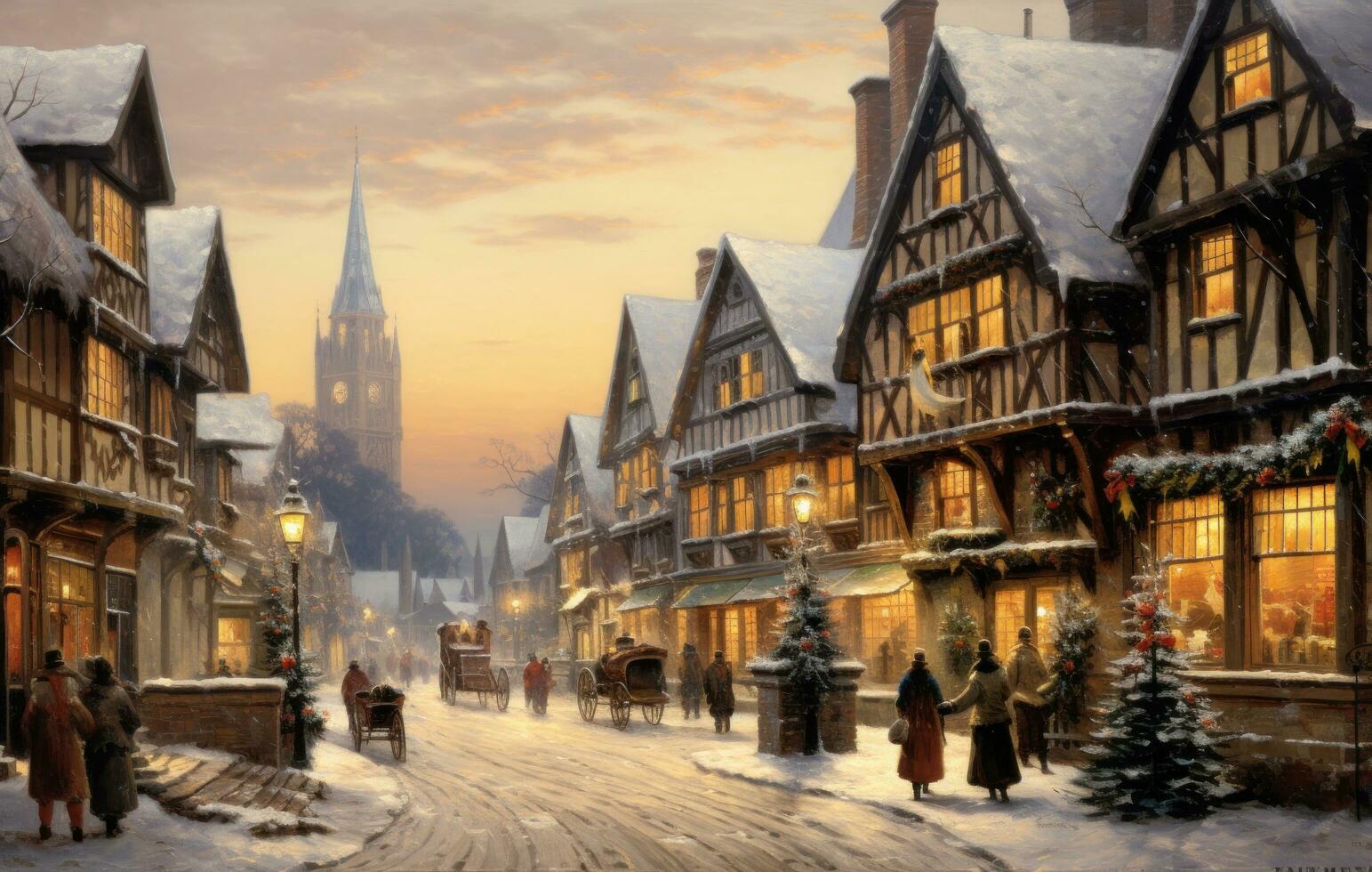 Christmas wallpaper with winter village photo