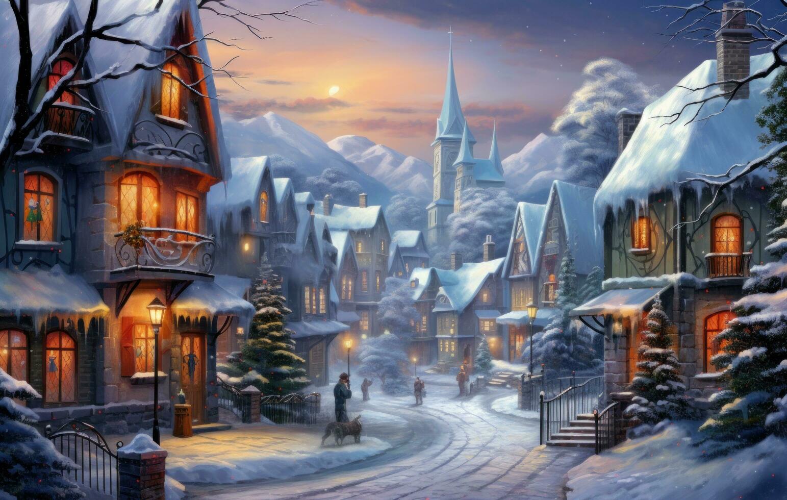 Christmas wallpaper with winter village photo