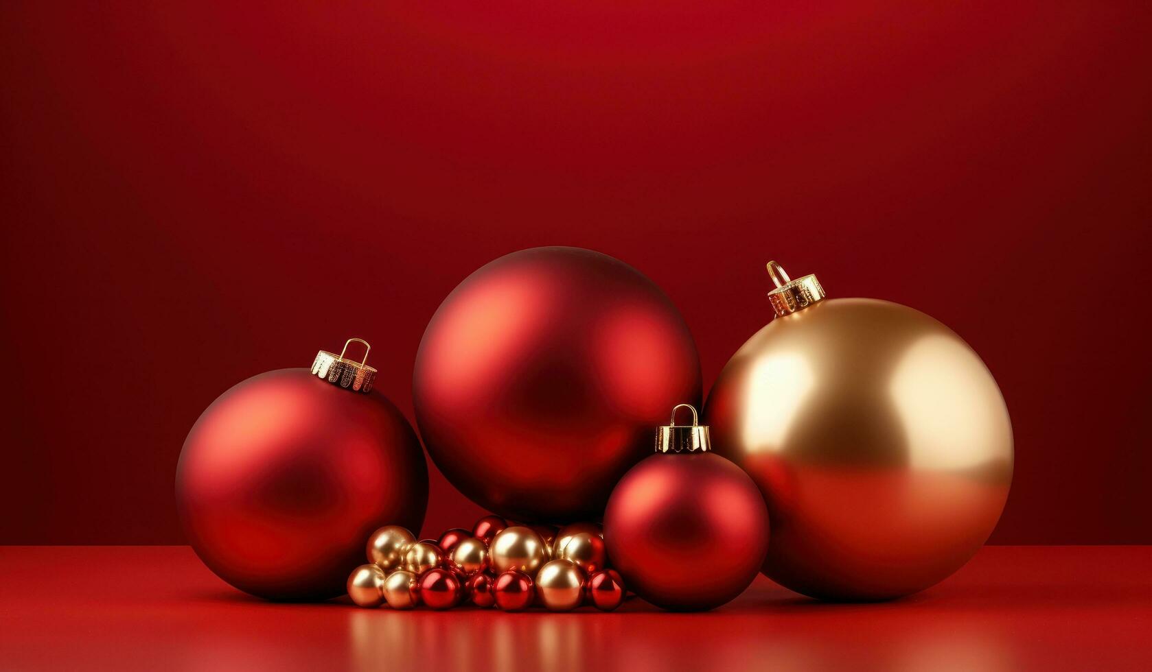 Christmas red background with golden balls photo