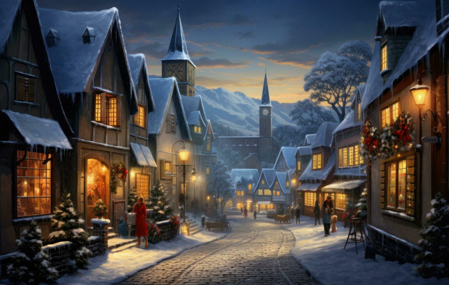 Christmas wallpaper with winter village photo