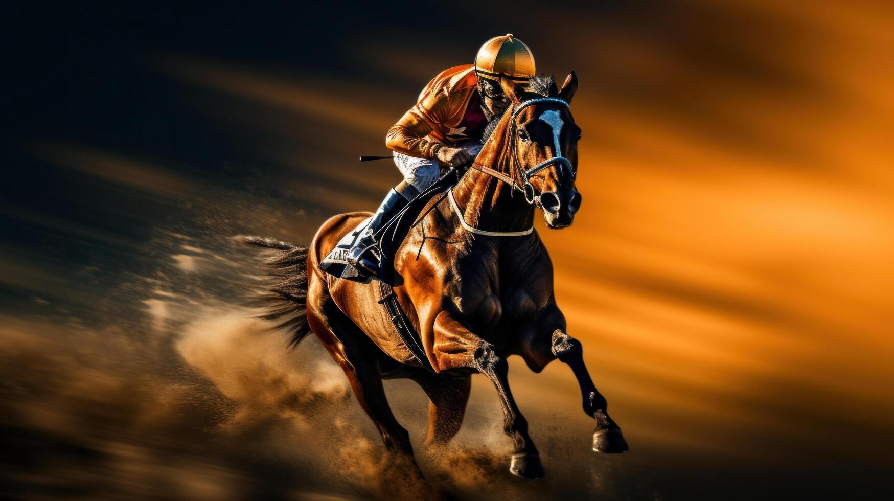 Horse jockey riding a race with a black horse in the dust, Generative Ai  Stock Illustration | Adobe Stock